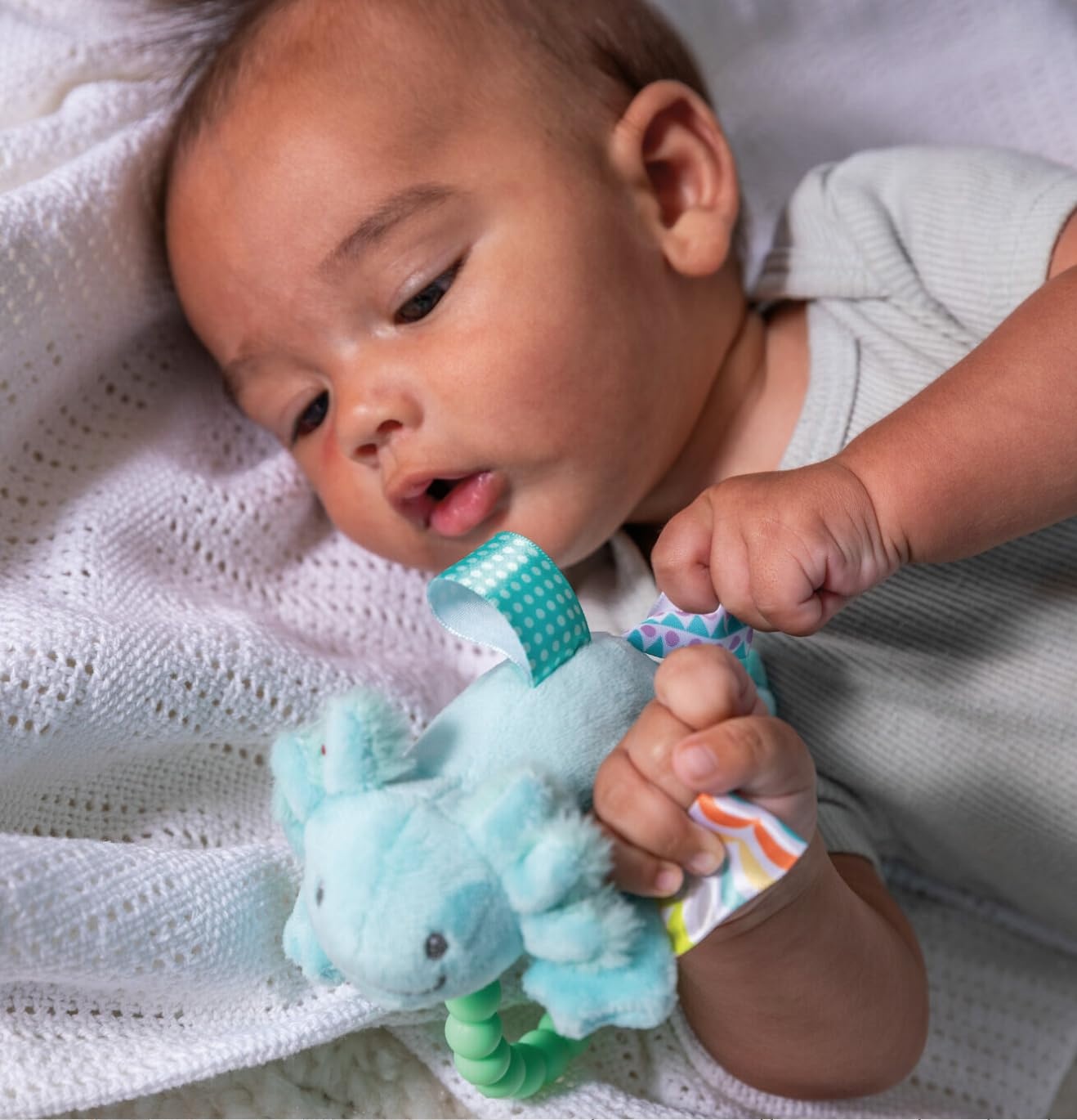 image:imageSoft Baby Rattle with Soothing Teether Ring and Sensory Tags 6Inches Drax DragonFizzy Aqua Axolotl