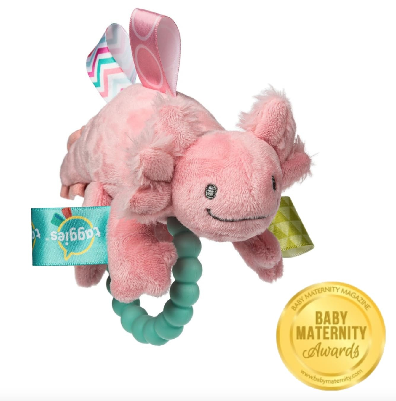 image:imageSoft Baby Rattle with Soothing Teether Ring and Sensory Tags 6Inches Drax DragonLizzy Pink Axolotl