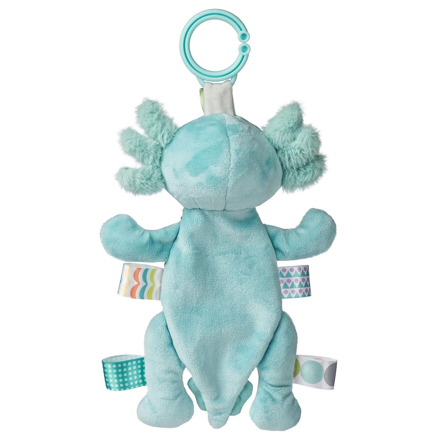 image:imageTaggies Baby Rattle with Crinkle Paper Activity Toy with Sensory Tags 9Inches Aqua Axolotl