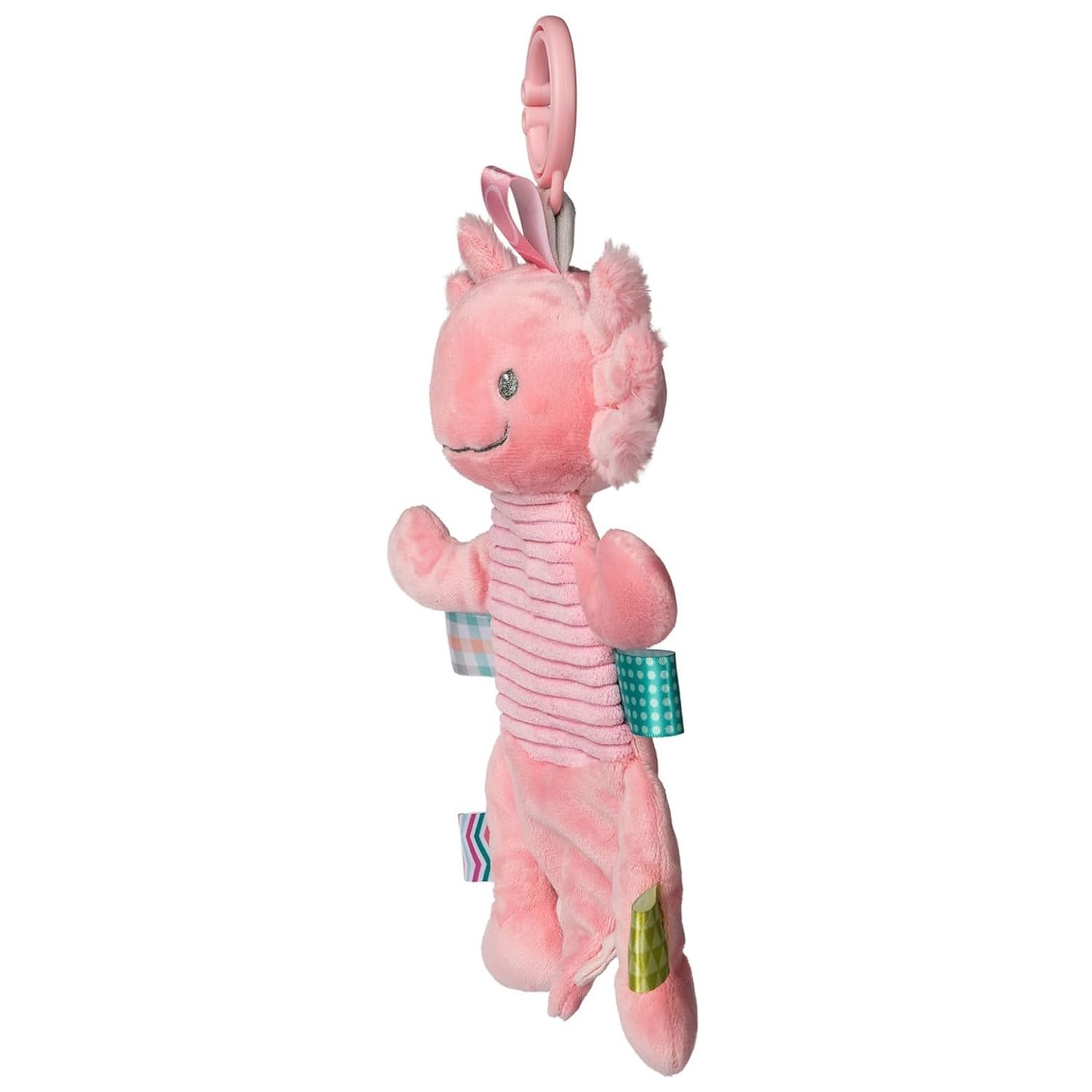 image:imageTaggies Baby Rattle with Crinkle Paper Activity Toy with Sensory Tags 9Inches Pink Axolotl