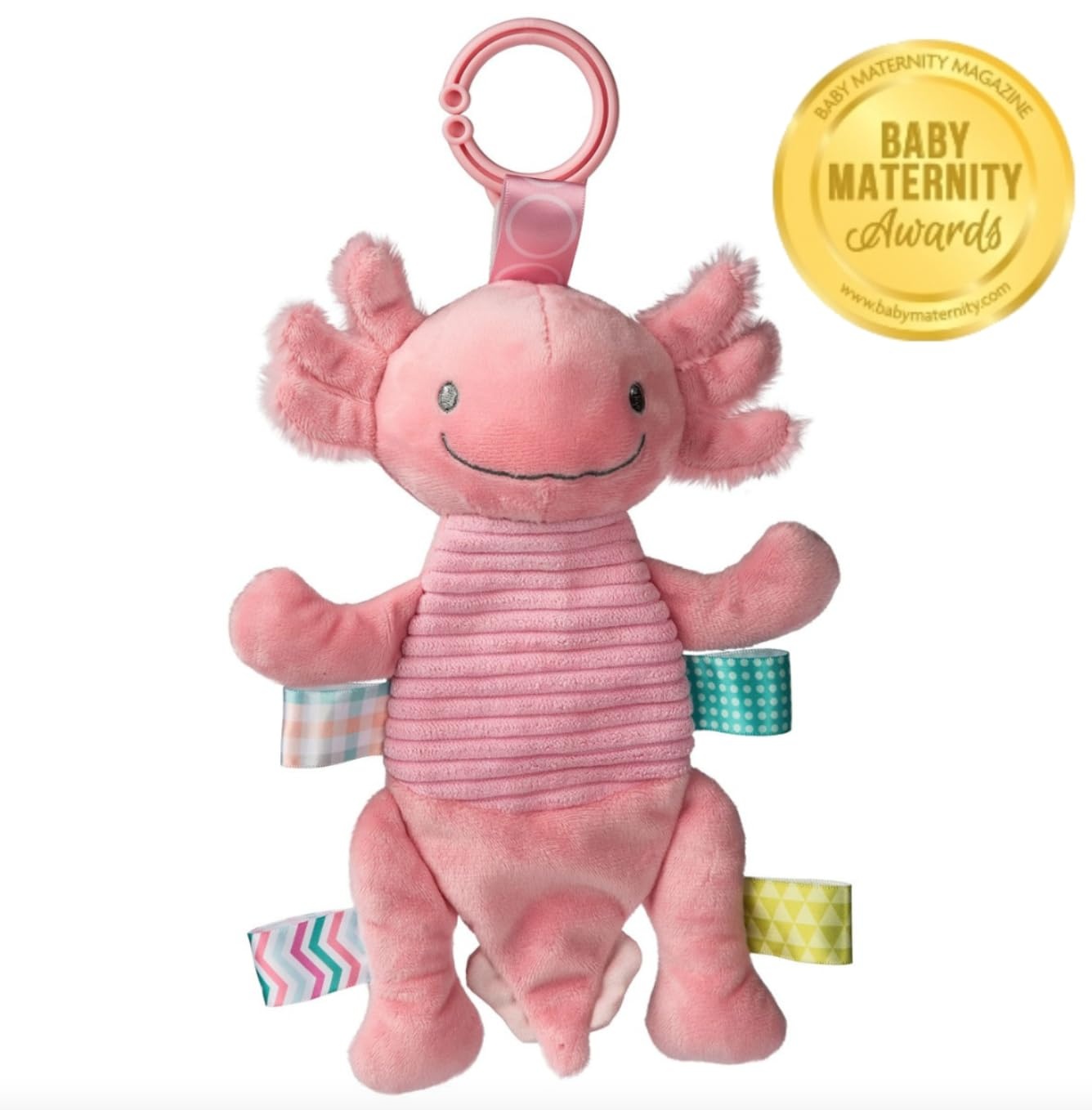 image:imageTaggies Baby Rattle with Crinkle Paper Activity Toy with Sensory Tags 9Inches Pink Axolotl