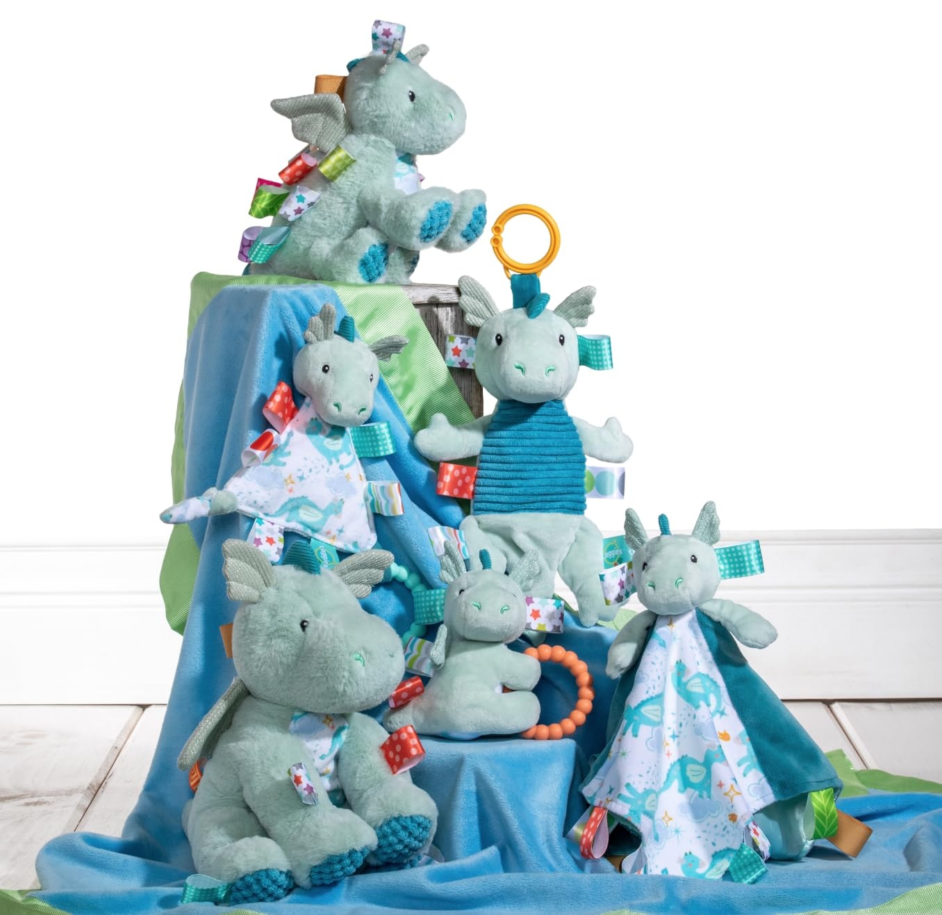 image:imageTaggies Crinkle Me Toy with Baby Paper amp Squeaker with Sensory Tags 65 x 65inches Drax Dragon