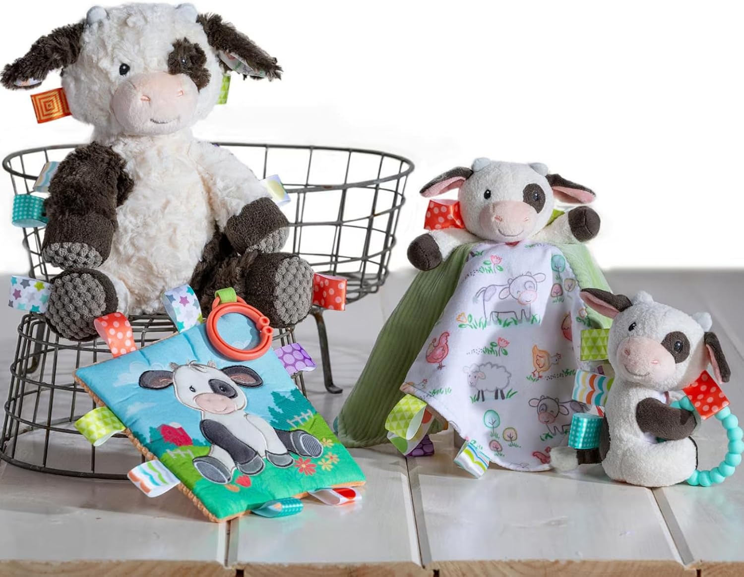 image:imageTaggies Lovey Stuffed Animal Security Blanket Plush Soft Snuggle Toy with Sensory Tags 13 x 13Inches Buttercup Cow