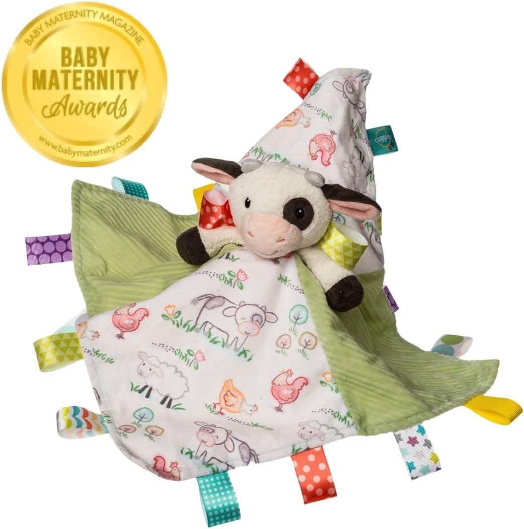 image:imageTaggies Lovey Stuffed Animal Security Blanket Plush Soft Snuggle Toy with Sensory Tags 13 x 13Inches Buttercup Cow