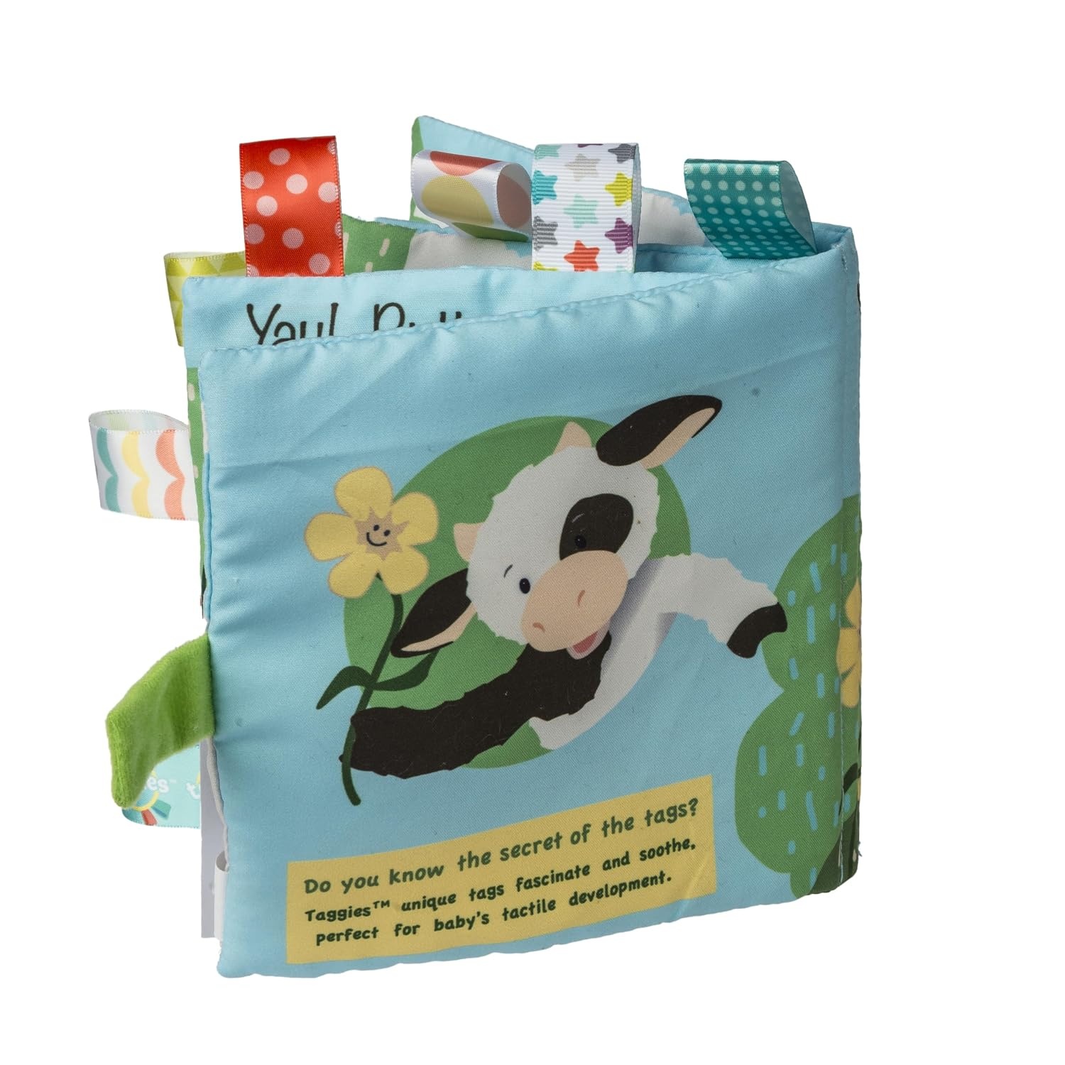 image:imageTaggies Soft Cloth Book with Crinkle Paper amp Squeaker and Sensory Tags 6 x 6Inches Buttercup Cow