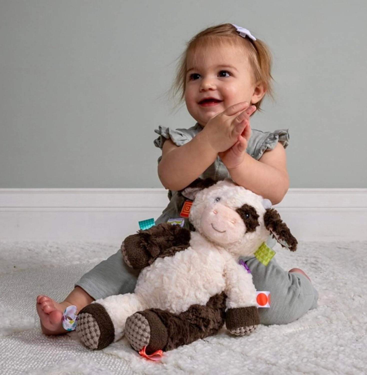 image:imageTaggies Stuffed Animal Huggable Plush Soft Toy with Sensory Tags 10Inches Buttercup Cow
