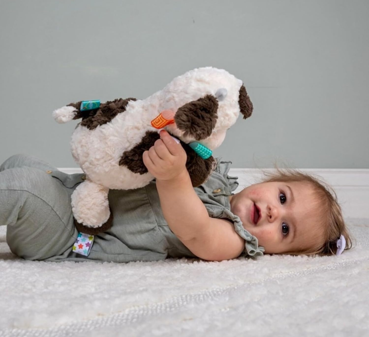 image:imageTaggies Stuffed Animal Huggable Plush Soft Toy with Sensory Tags 10Inches Buttercup Cow