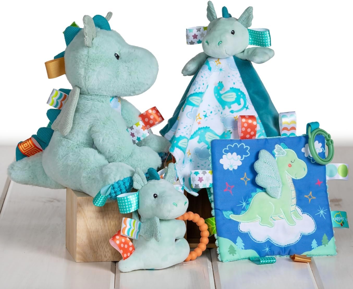 image:imageTaggies Stuffed Animal Lovey Security Blanket with Sensory Tags 13 x 13Inches Drax Dragon