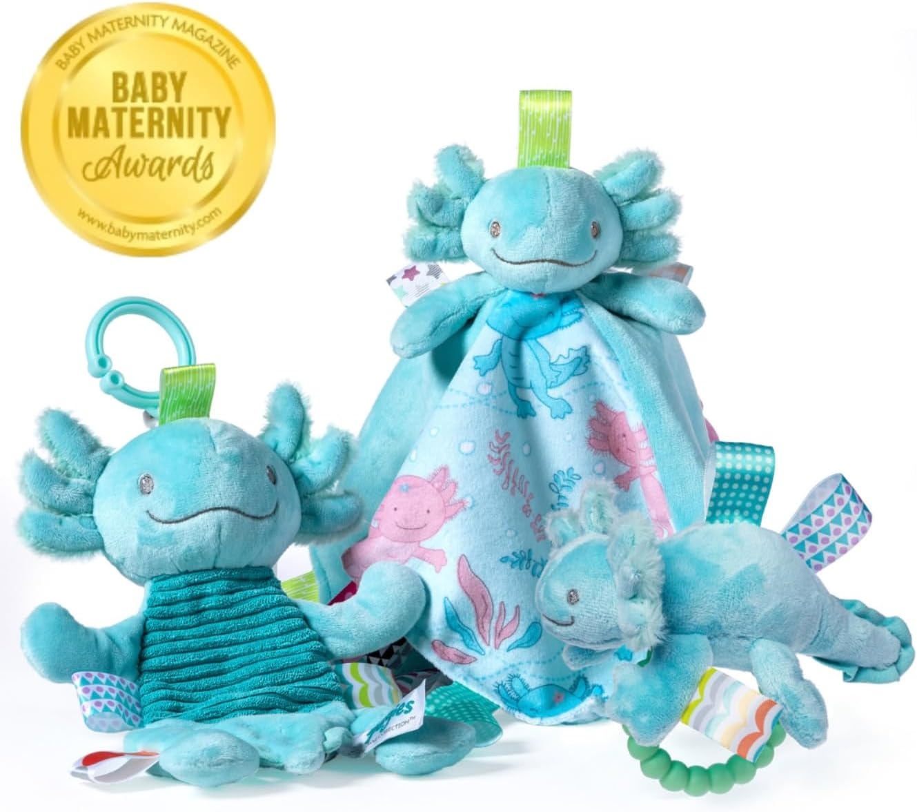 image:imageTaggies Stuffed Animal Lovey Security Blanket with Sensory Tags 13 x 13Inches Fizzy Aqua AxolotlFizzy Aqua Axolotl