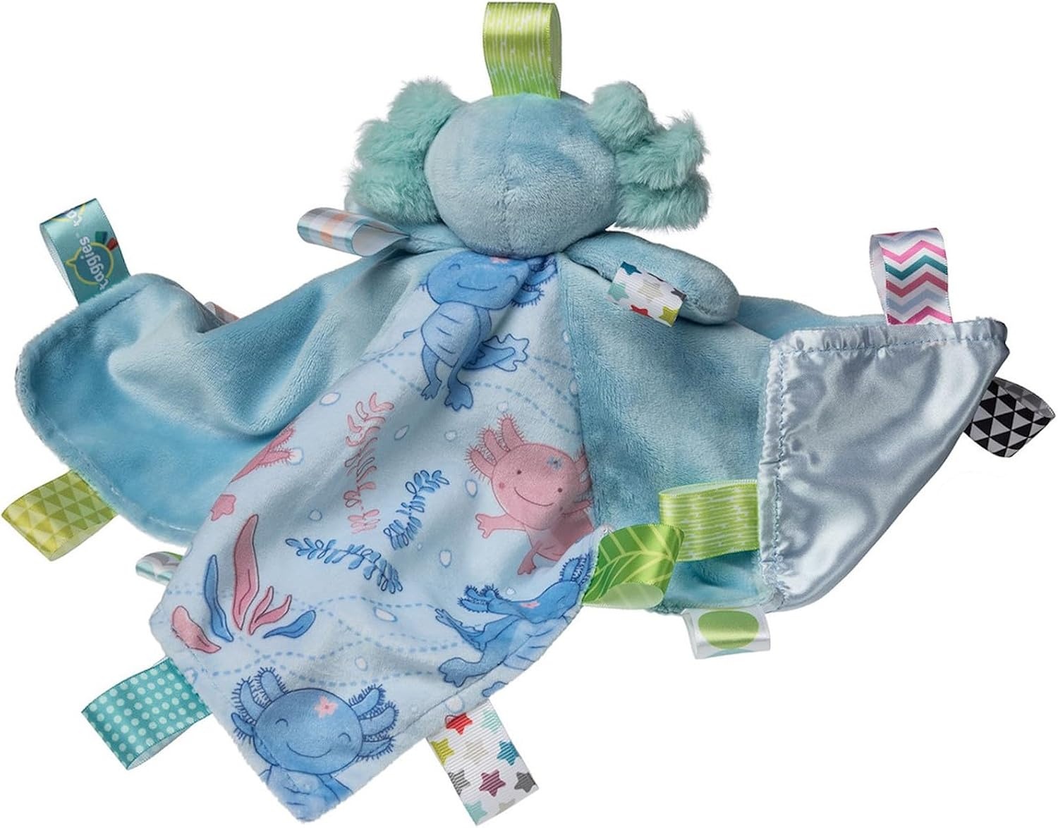 image:imageTaggies Stuffed Animal Lovey Security Blanket with Sensory Tags 13 x 13Inches Fizzy Aqua AxolotlFizzy Aqua Axolotl