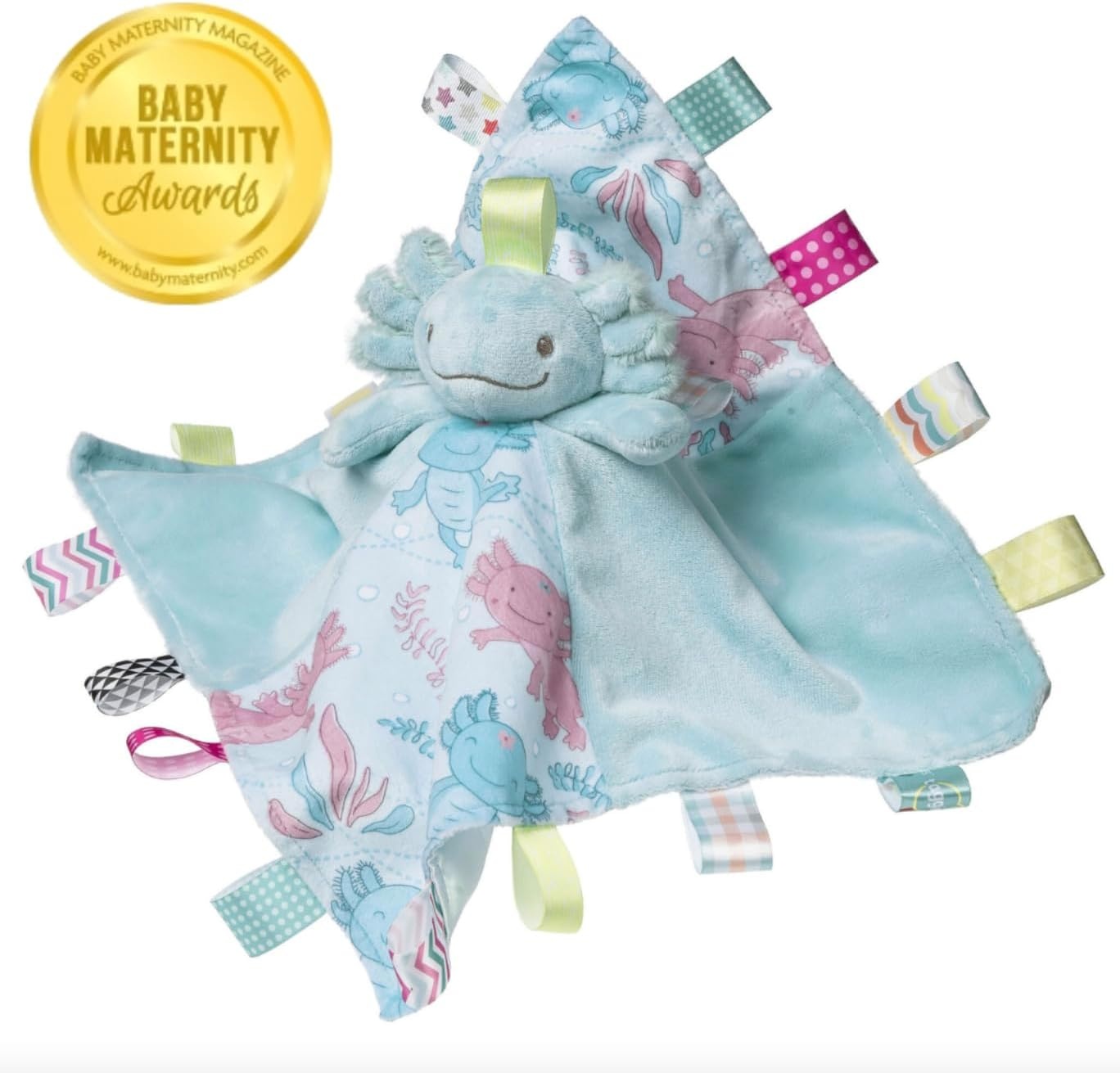 image:imageTaggies Stuffed Animal Lovey Security Blanket with Sensory Tags 13 x 13Inches Fizzy Aqua AxolotlFizzy Aqua Axolotl