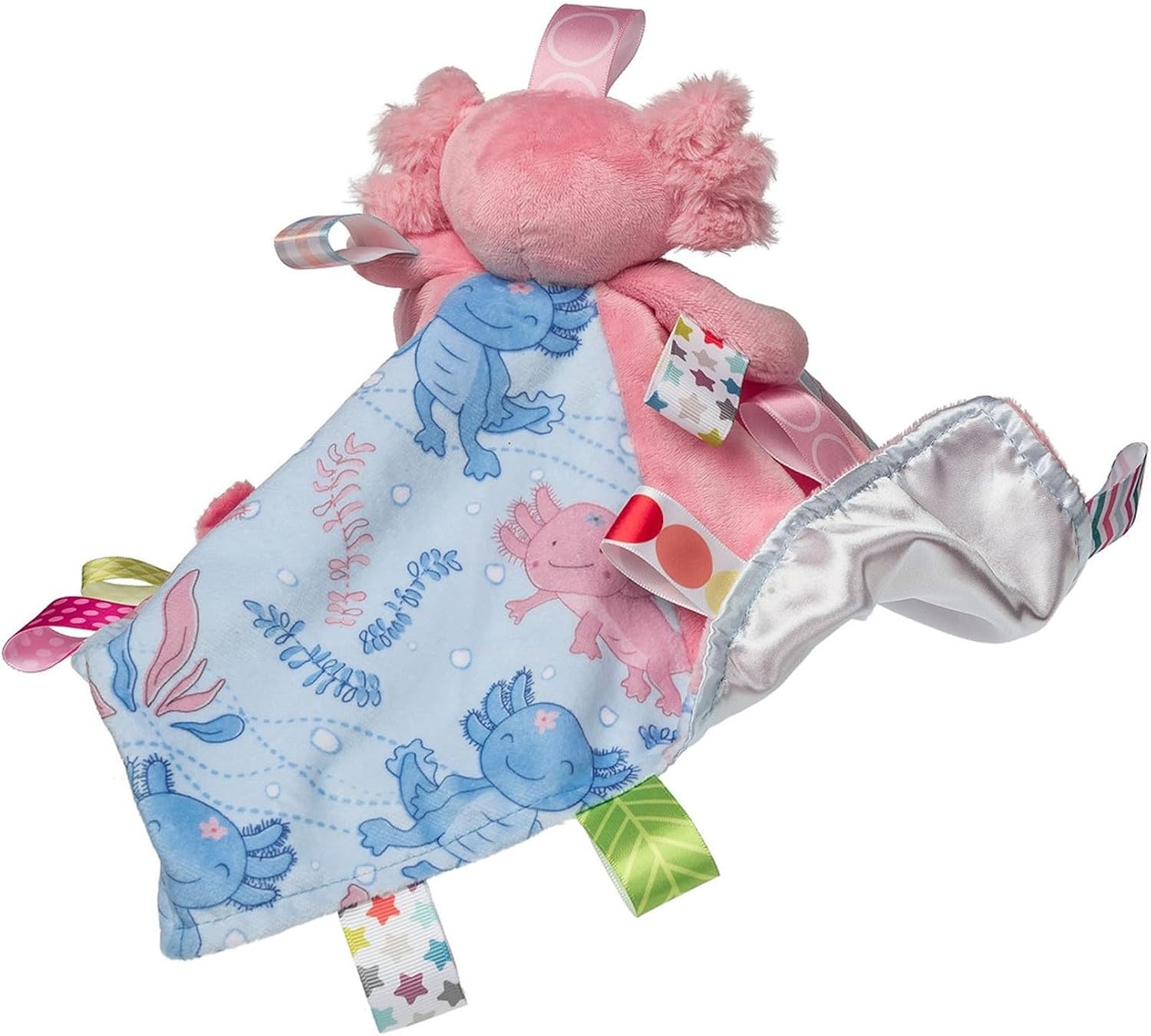image:imageTaggies Stuffed Animal Lovey Security Blanket with Sensory Tags 13 x 13Inches Lizzy Pink Axolotl