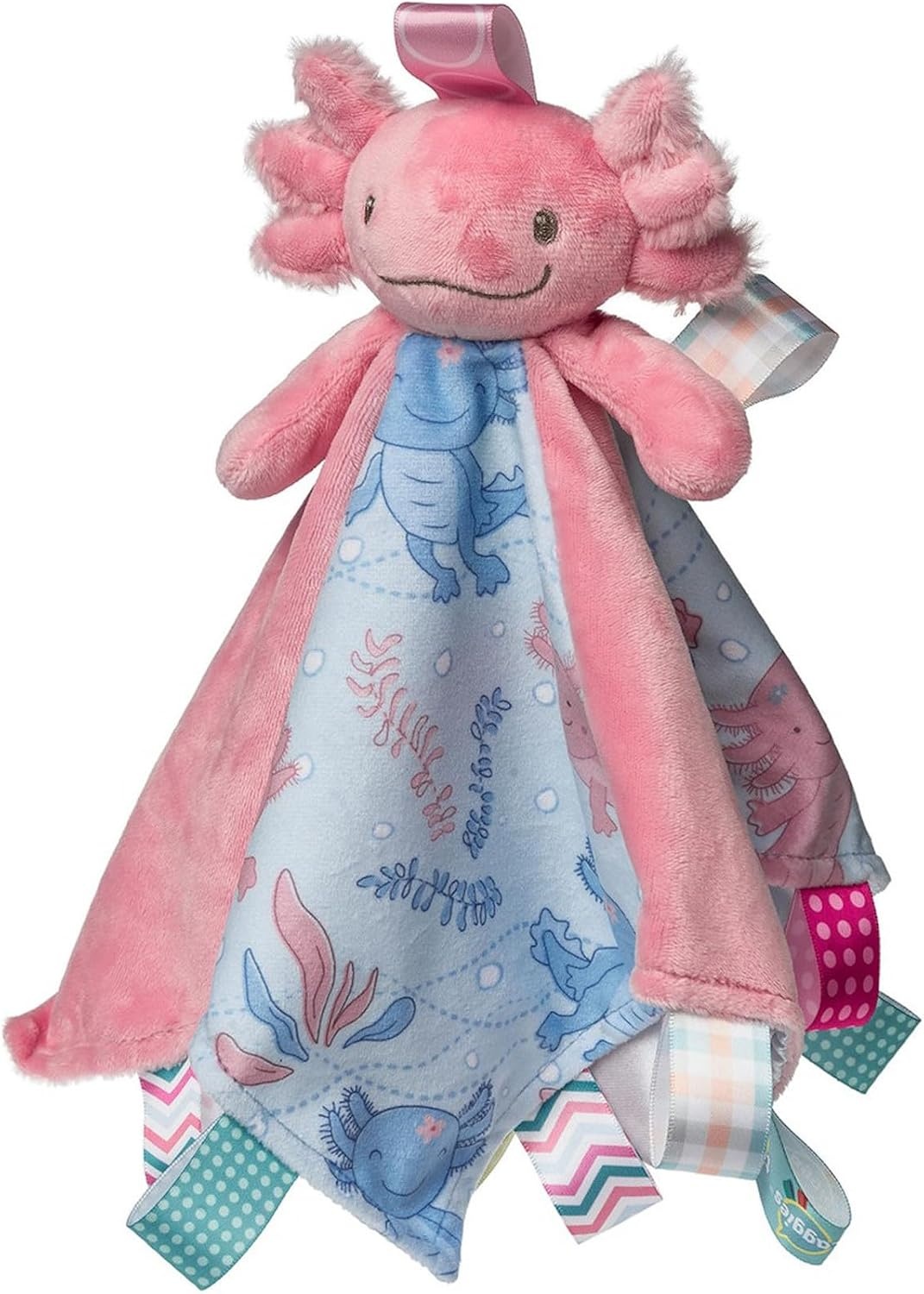 image:imageTaggies Stuffed Animal Lovey Security Blanket with Sensory Tags 13 x 13Inches Lizzy Pink Axolotl