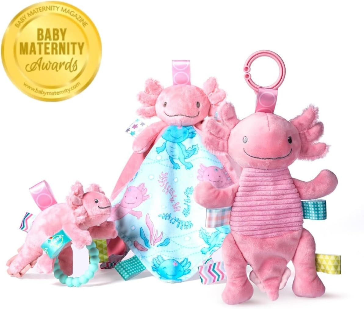 image:imageTaggies Stuffed Animal Lovey Security Blanket with Sensory Tags 13 x 13Inches Lizzy Pink Axolotl