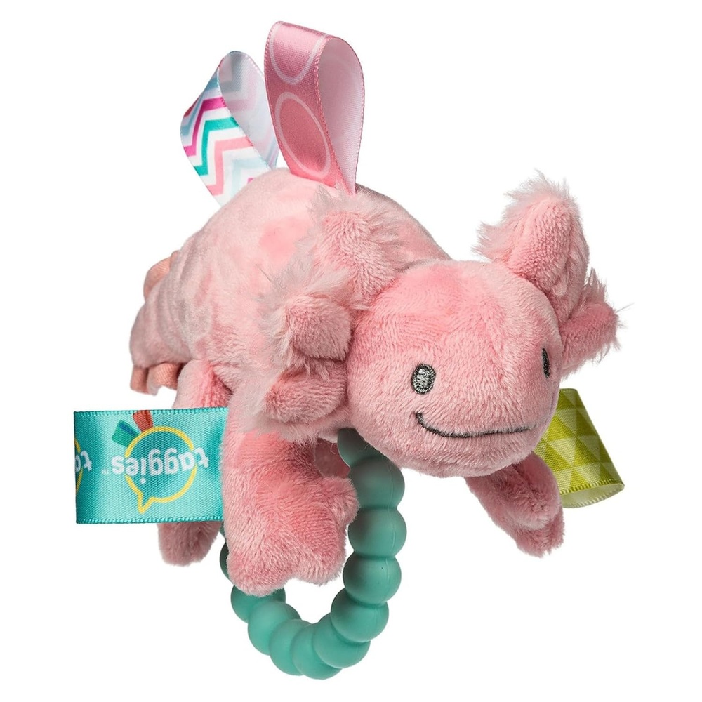 image:imageSoft Baby Rattle with Soothing Teether Ring and Sensory Tags 6Inches Drax DragonLizzy Pink Axolotl