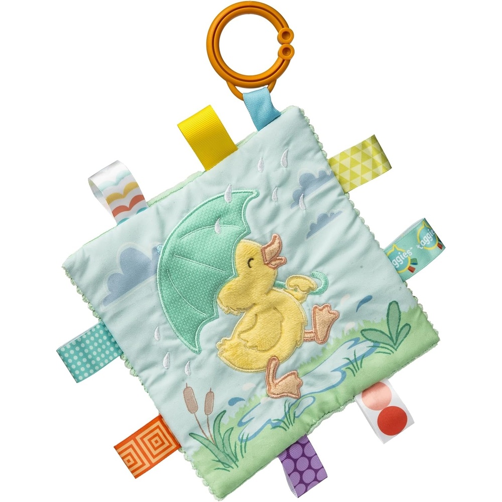 image:imageTaggies Crinkle Me Activity Toy with Baby Paper amp Squeaker and Sensory Tags 6 x 6inches Green Peepers FrogYellow Dunkin Duck