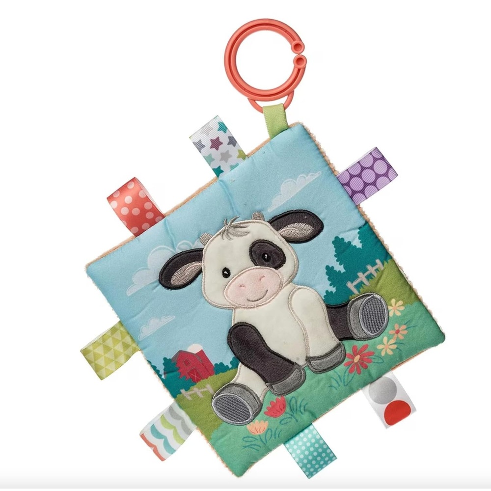 image:imageTaggies Crinkle Me Toy with Baby Paper amp Squeaker with Sensory Tags 6 x 6inches Buttercup Cow