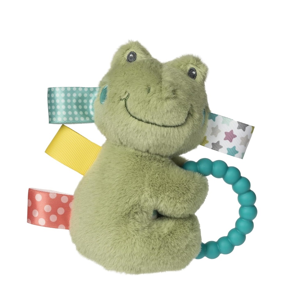 image:imageTaggies Soft Baby Rattle with Soothing Teether Ring and Sensory Tags 6Inches Green Peepers FrogGreen Peepers Frog