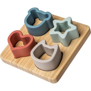 image:imageMary Meyer Baby and Toddler Toys Simply Silicone Sorting Puzzle with Bamboo Base for 12 Months Old Preschool Gifts 4 x 4Inches Animal Star Heart Shapes