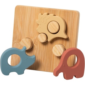 image:imageMary Meyer Baby and Toddler Toys Simply Silicone Sorting Puzzle with Bamboo Base for 12 Months Old Preschool Gifts 7 x 6Inches Safari Animals