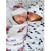 image:imageLulujo Baby Hello World Newborn Hat and Swaddle Blanket Set Hugs amp KissesBlue Triangle