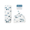 image:imageLulujo Baby Hello World Newborn Hat and Swaddle Blanket Set Hugs amp KissesBlue Triangle