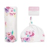 image:imageLulujo Baby Hello World Newborn Hat and Swaddle Blanket Set Hugs amp KissesPosies