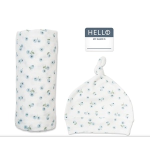 image:imageLulujo Baby Hello World Newborn Hat and Swaddle Blanket Set Hugs amp KissesBlueberries