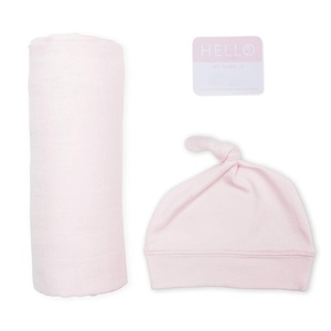 image:imageLulujo Baby Hello World Newborn Hat and Swaddle Blanket Set Hugs amp KissesPink