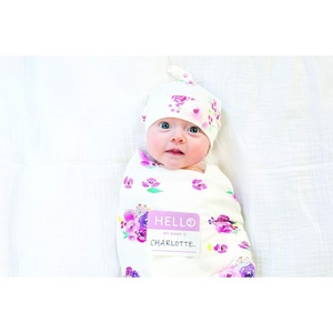 image:imageLulujo Baby Hello World Newborn Hat and Swaddle Blanket Set Hugs amp KissesPosies