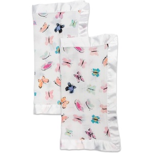 image:imageLulujo Unisex Breathable Cotton Muslin Security Blanket with Silky Satin Trim Neutral Comforting Blanket 16 x 16 GolfButterfly