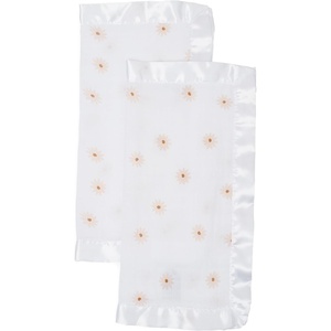 image:imageLulujo Unisex Breathable Cotton Muslin Security Blanket with Silky Satin Trim Neutral Comforting Blanket 16 x 16 GolfDaisies