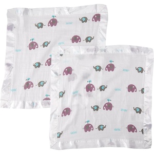 image:imageLulujo Unisex Breathable Cotton Muslin Security Blanket with Silky Satin Trim Neutral Comforting Blanket 16 x 16 GolfElephants