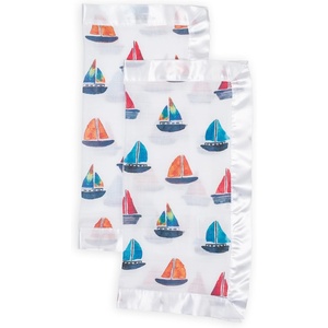 image:imageLulujo Unisex Breathable Cotton Muslin Security Blanket with Silky Satin Trim Neutral Comforting Blanket 16 x 16 GolfSailboats