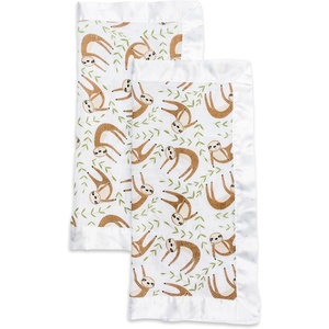 image:imageLulujo Unisex Breathable Cotton Muslin Security Blanket with Silky Satin Trim Neutral Comforting Blanket 16 x 16 GolfSloth