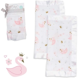 image:imageLulujo Unisex Breathable Cotton Muslin Security Blanket with Silky Satin Trim Neutral Comforting Blanket 16 x 16 GolfSwan